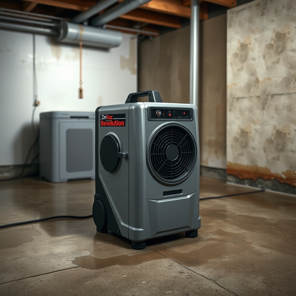 A photorealistic studio photograph of the Dri-Eaz F410 Revolution Heated Air Dryer standin