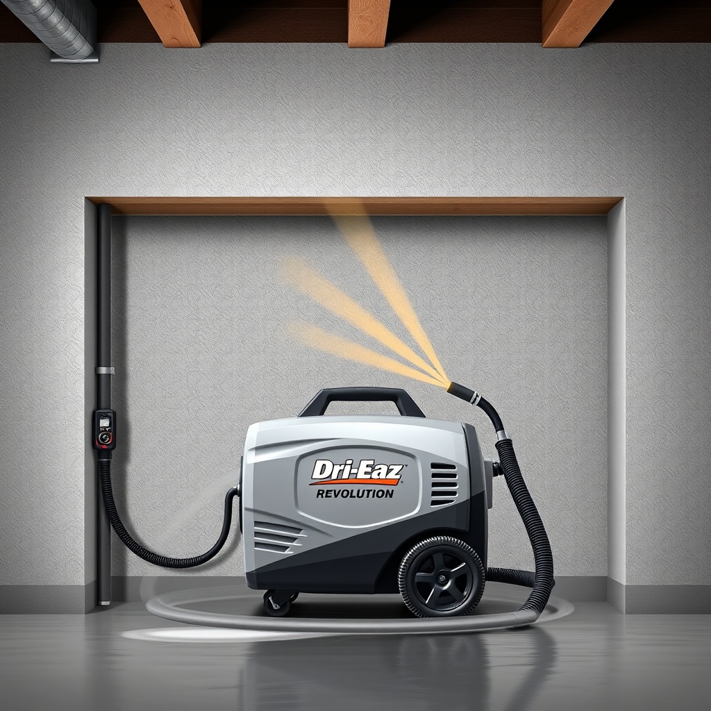 <clean photorealistic photo/illustration of the Dri-Eaz F410 Revolution positioned to dry