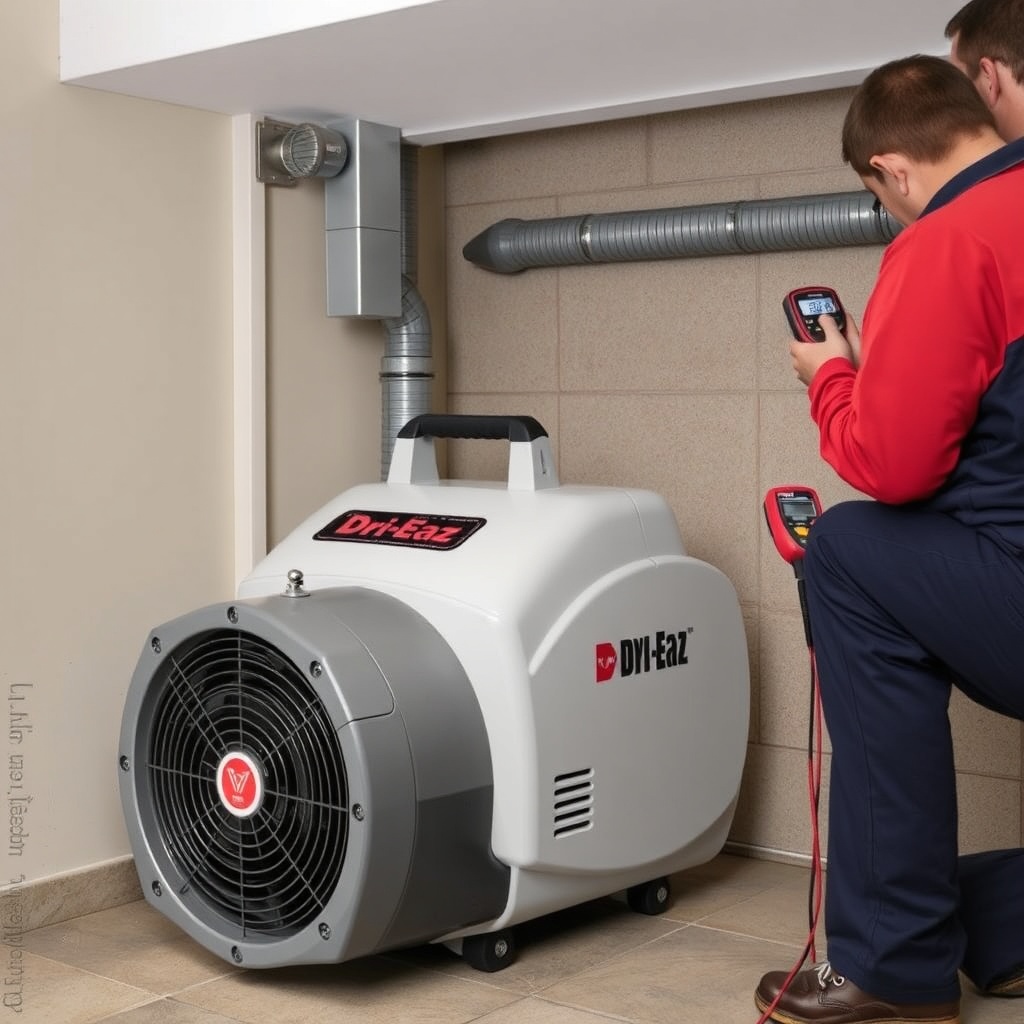 A clean photorealistic photo of a Dri-Eaz GRL-2000 Grilla Max air mover in a residential b