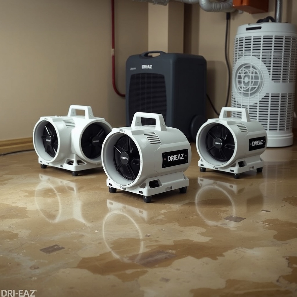 <clean photorealistic photo of Dri-Eaz Phantom X2 centrifugal air mover positioned in a li