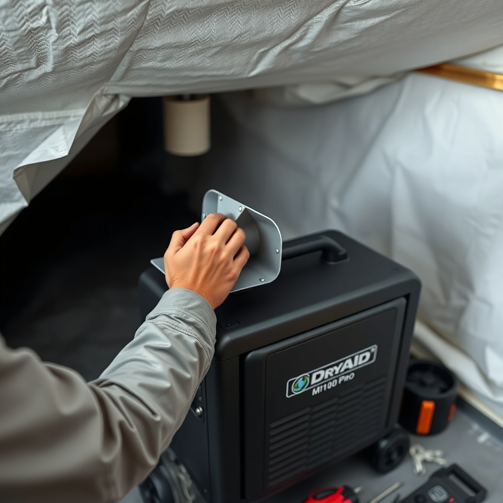 A clean photorealistic photo of a technician's hands adjusting the DryAid M120 Pro's airfl