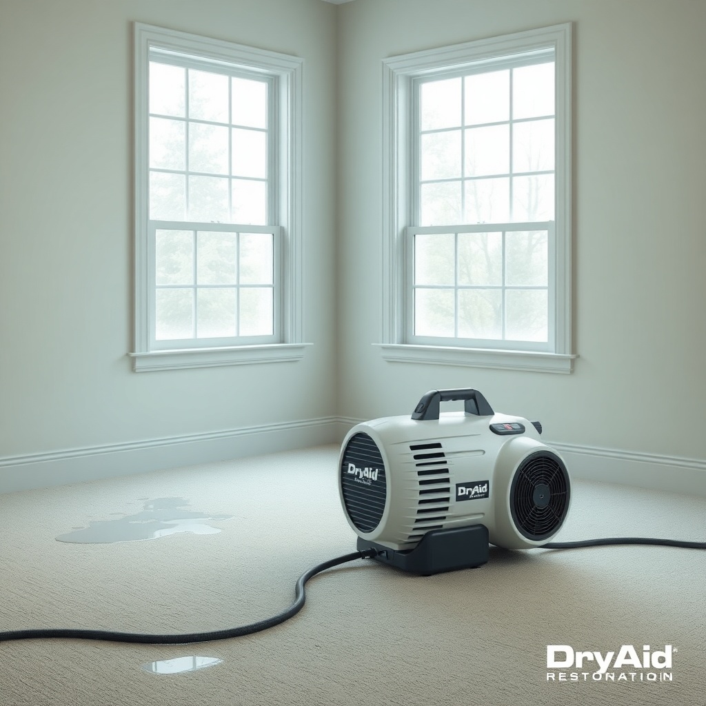 <clean photorealistic photo/illustration showing a DryAid M120 Pro Air Mover positioned in